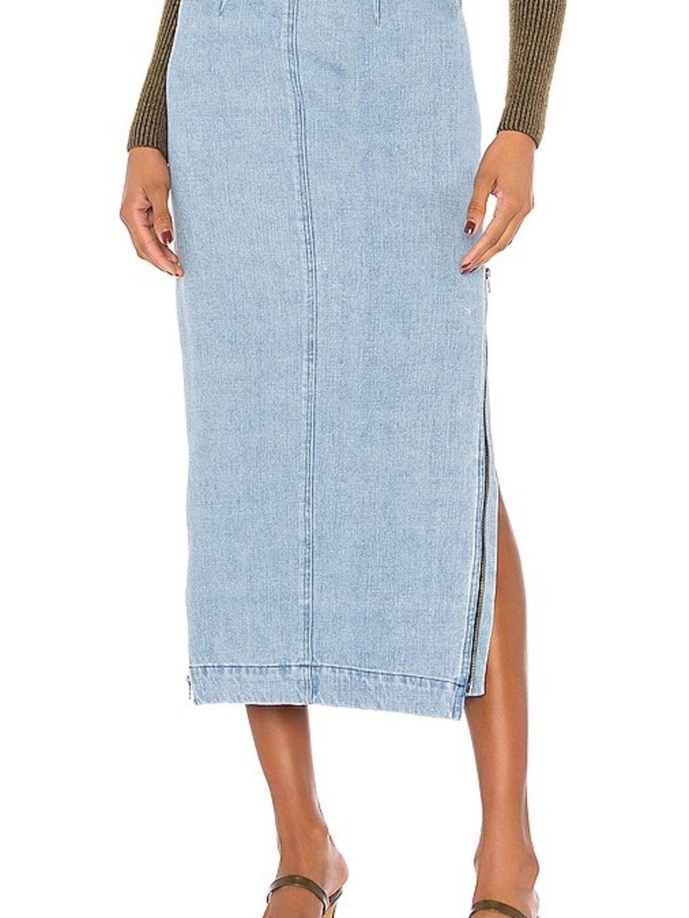Mara Hoffman Two Tone Blue Denim UMA Midi  Pencil Skirt w/ adjustable Side Slits
